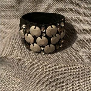Black Elastic Bedazzled Cuff Bracelet